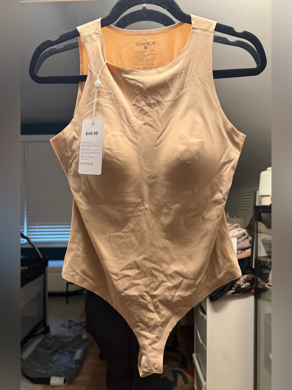 Comfelie Tan High Neck Bodysuit, NWT